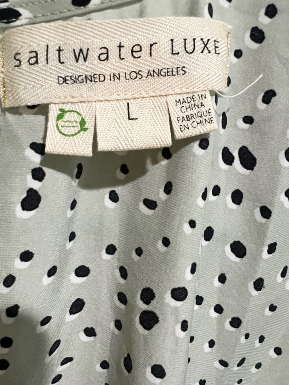 saltwater LUXE Sage Green Polka Dot V-Neck Mini Dress - Picture 2 of 5